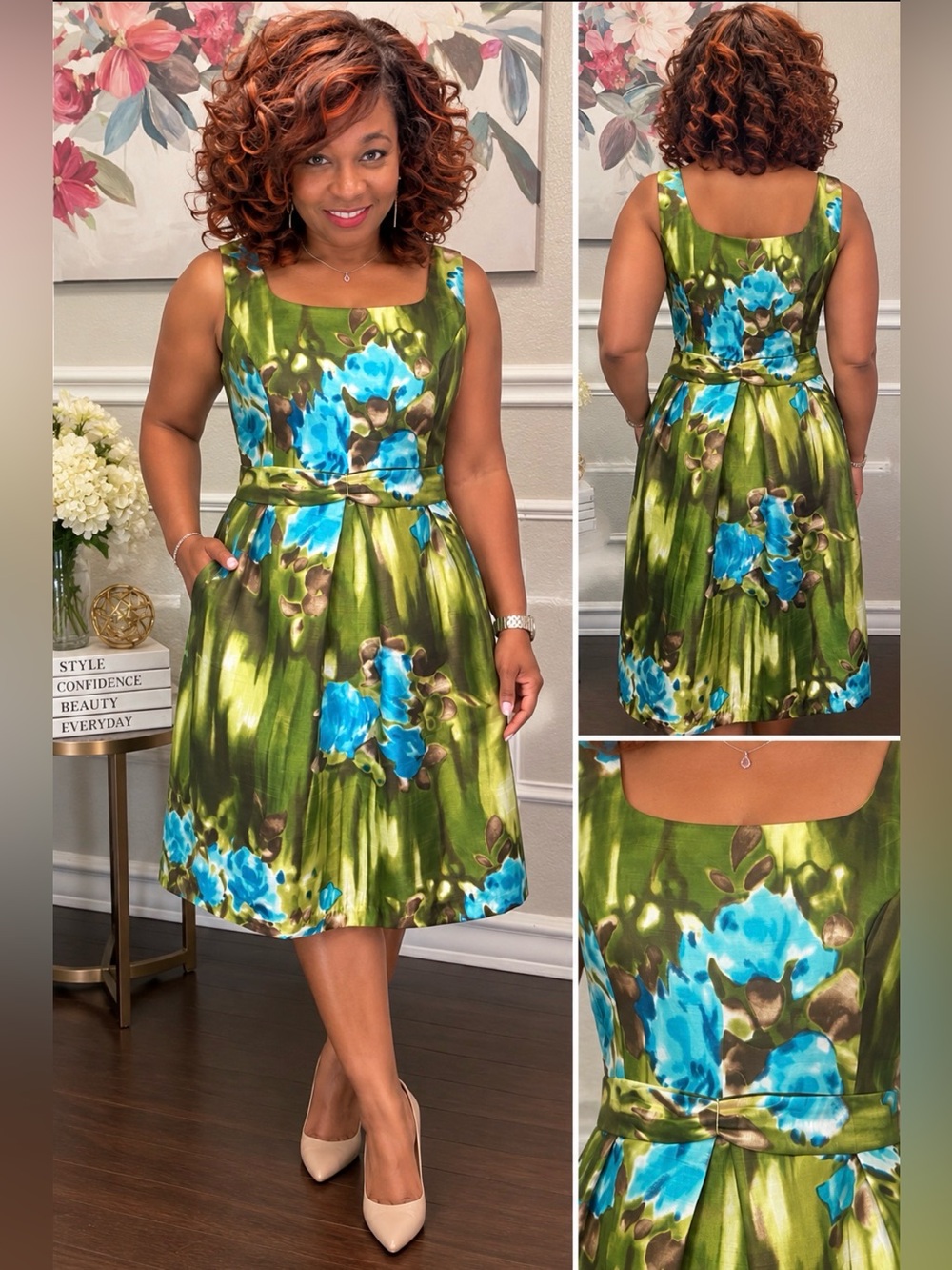 Soho Apparel Green and Turquoise Floral Dress